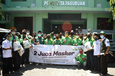 Lazisnu Kota Pasuruan Bagikan Ratusan Paket Masker Dan Sembako Bagi Insan Transportasi