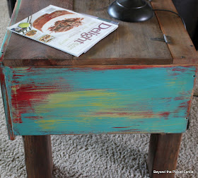 end table, storage table, salvaged wood, old drawer. paint technique, beyond the picket fence,http://bec4-beyondthepicketfence.blogspot.com/2013/09/drawer-side-table.html