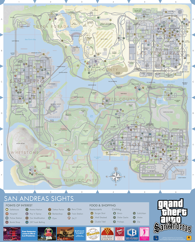 Grand Theft Auto: San Andreas Game Tourist Map