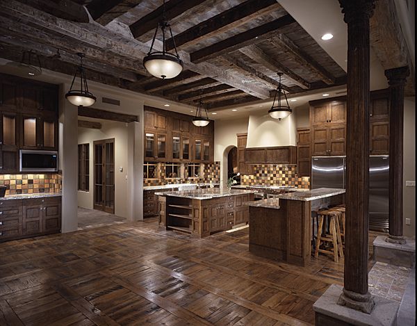  inspired (and sized) kitchen blends many woods for a rustic and very