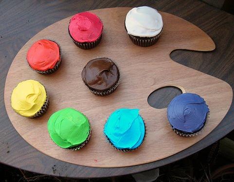 I love this artist palette with the different color cupcakes on it