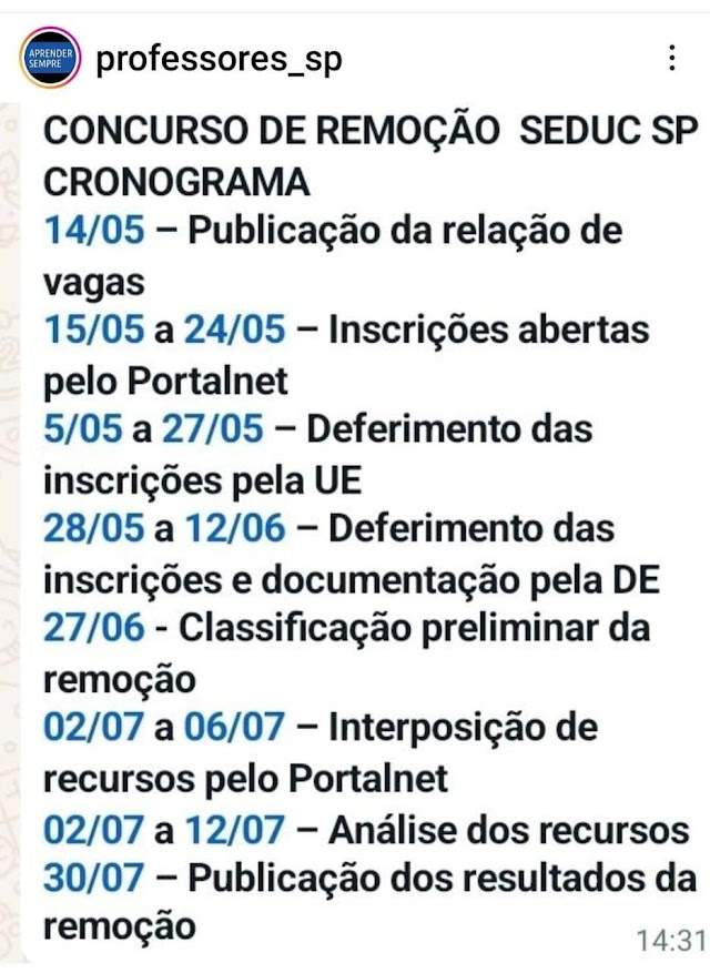 15/5- Concurso de Remoção do Estado para professores