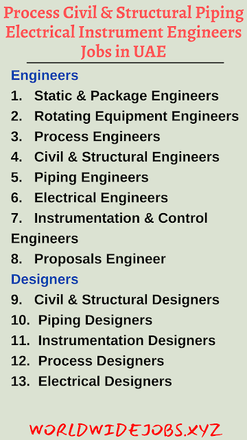 Process Civil & Structural Piping Electrical Instrument Engineers Jobs in UAE