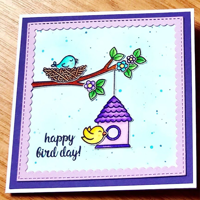 Sunny Studio Stamps A Bird’s Life square scalloped card by Crafts 4 Them From U