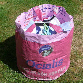 laundry trug from recycled rice bag
