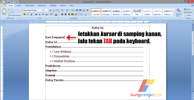 Cara Membuat Titik-titik Otomatis pada Daftar Isi di Microsoft Word