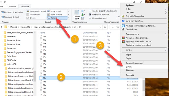 eliminazione dei file pesanti della cartella