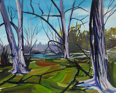 Acrylic painting of three trees at amherst state park.