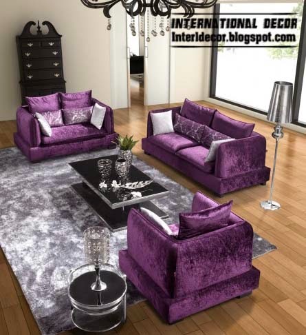 Luxury purple furniture, sets, sofas, chairs for living room interior