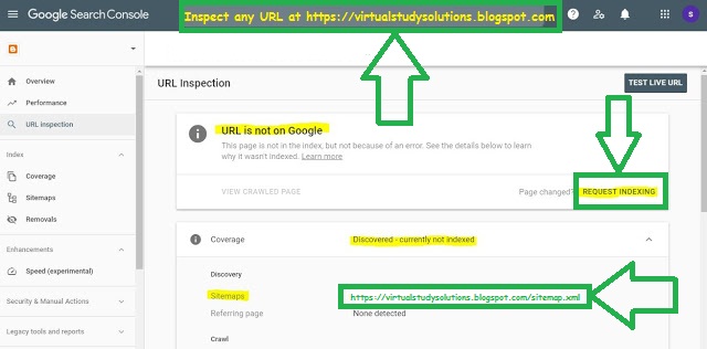 inspect tool to index post using search console