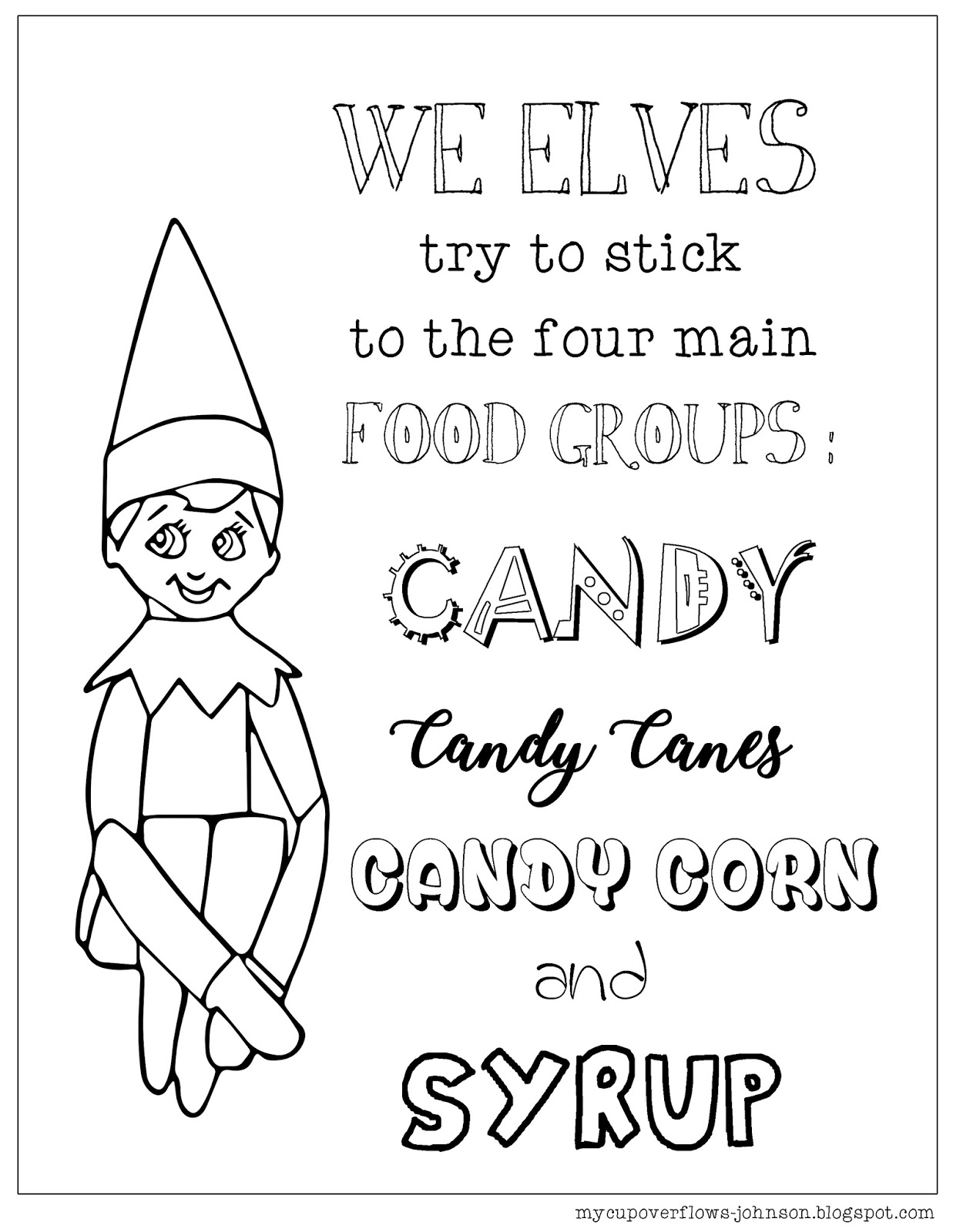 my cup overflows elf on the shelf coloring page
