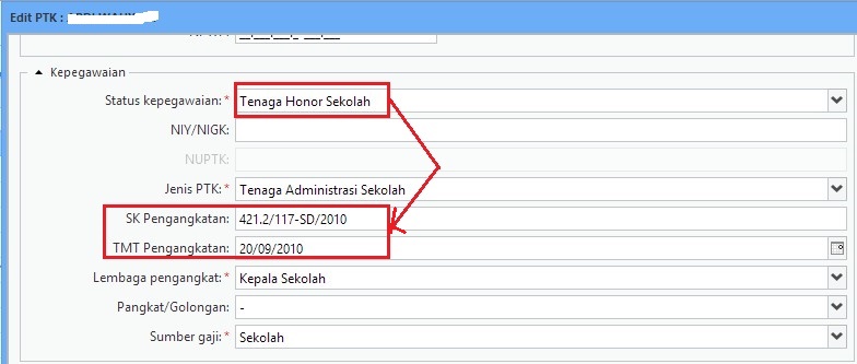 Contoh Isian SK Penugasan dan SK Pengangkatan Pada Data PTK Dapodikdas