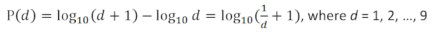 Specifically, according to the law, the significant digits follow the next logarithmic distribution: