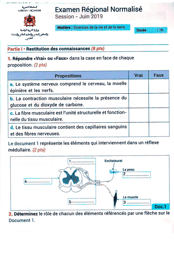 examen régional svt 3ème année collège maroc