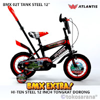 Sepeda BMX Anak Atlantis 02T Tank Ban Pompa 12 Inch x 2.125 Inch Hi-Ten Steel Tongkat Dorong Kids Bike