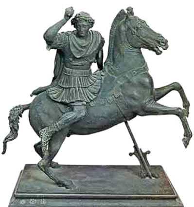 Ο Αλέξανδρος πάνω στον Βουκεφάλα, ορειχάλκινο γλυπτό του 1ου αιώνα π.Χ. με ένθετες ασημένιες λεπτομέρειες.
