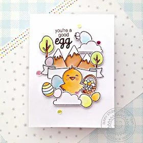 Sunny Studio Stamps: Spring Scenes Spring Showers Banner Basics A Good Egg Spring Themed Easter Card by Franci Vignoli