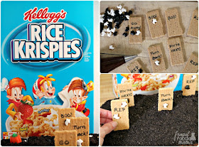 Whip up a 100% edible "graveyard" for Halloween this year with these easy to make Haunted Graveyard Rice Krispies Treats.