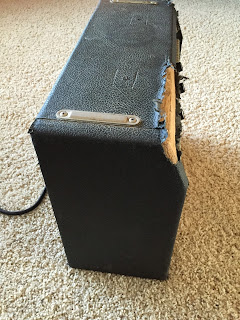 Beach up Fender Champ amp side view