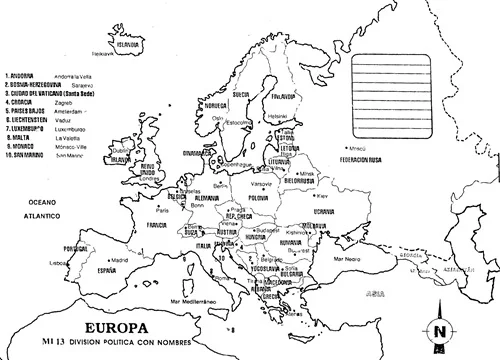 Mapa de Europa con división política con nombres