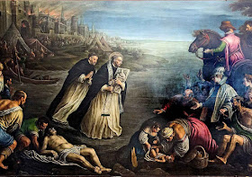 São Jacinto foge de Kiev em chamas salvando a Eucaristia e a imagem de Nossa Senhora. Leandro Bassano (1557-1622), igreja de São João e São Paulo, Veneza