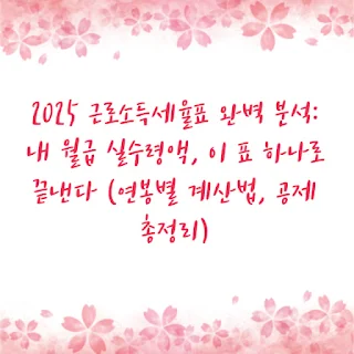 2025 근로소득세율표 완벽 분석: 내 월급 실수령액, 이 표 하나로 끝낸다 (연봉별 계산법, 공제 총정리)
