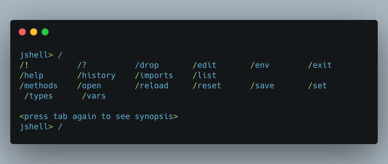 jshell tab completion