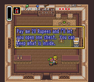 An NPC has a mini game for Link. There are a few of these, and even a couple of side quests.