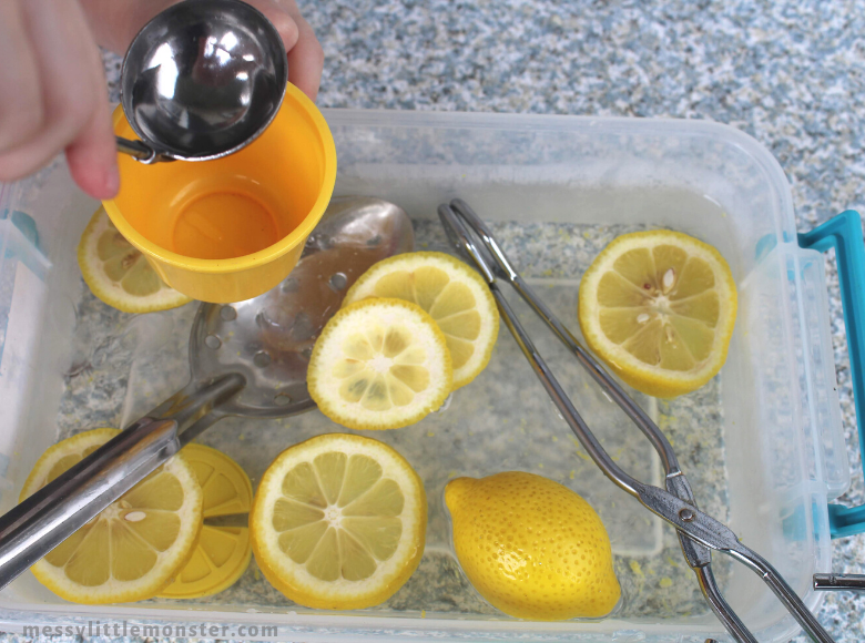 lemon sensory bin