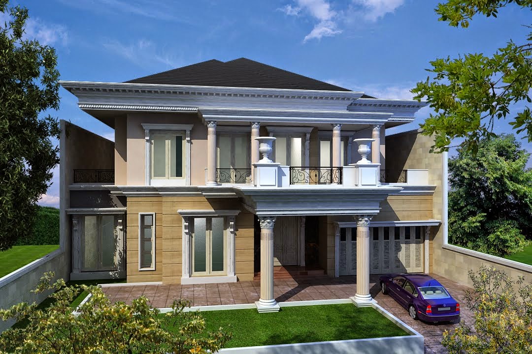 Model Rumah Klasik  desain villa rumah tropis kolam 