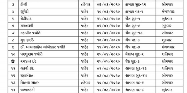 Jaher Raja List Banaskantha 2020 Gujarat all district Primary School Raja List 2020