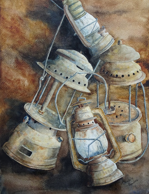 Danielle Beaulieu watercolour of old lanterns