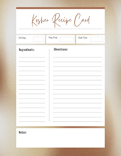 Kosher Recipe Cards - Free Printable Digital Files - Beige Brown Abstract Theme