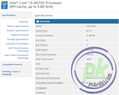 seri Intel Core i5-4670K 3.4Ghz - Cache 6MB Socket LGA 1150 - Haswell Serie