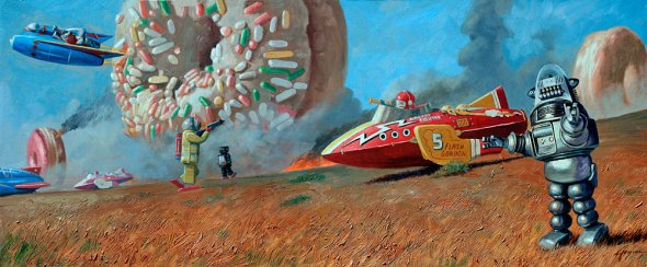 Eric Joyner arte pinturas surreais robôs e donuts rosquinhas