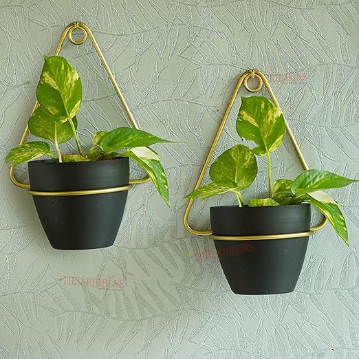 Metal Wire Geometric Hanging Planter Set - Stylish Indoor Greenery with Contemporary Flair