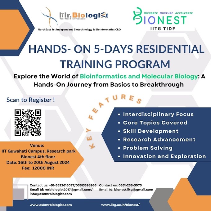 Hands- On 5-Days Residential Training Program (Bioinformatics and Molecular Biology) | 16-20th August 2024