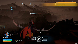 The player rides a Nitewing across the sky in Palworld.