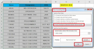 Create a search box in excel using conditional formatting