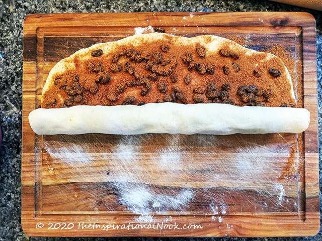 Forming the log for a cinnamon raisin roll