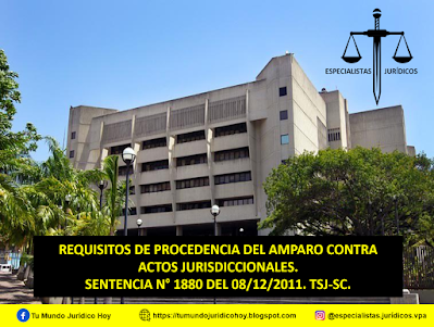 SENTENCIA N° 1880 DEL 08/12/2011. TSJ-SC. REQUISITOS DE PROCEDENCIA DEL AMPARO CONTRA ACTOS JURISDICCIONALES.