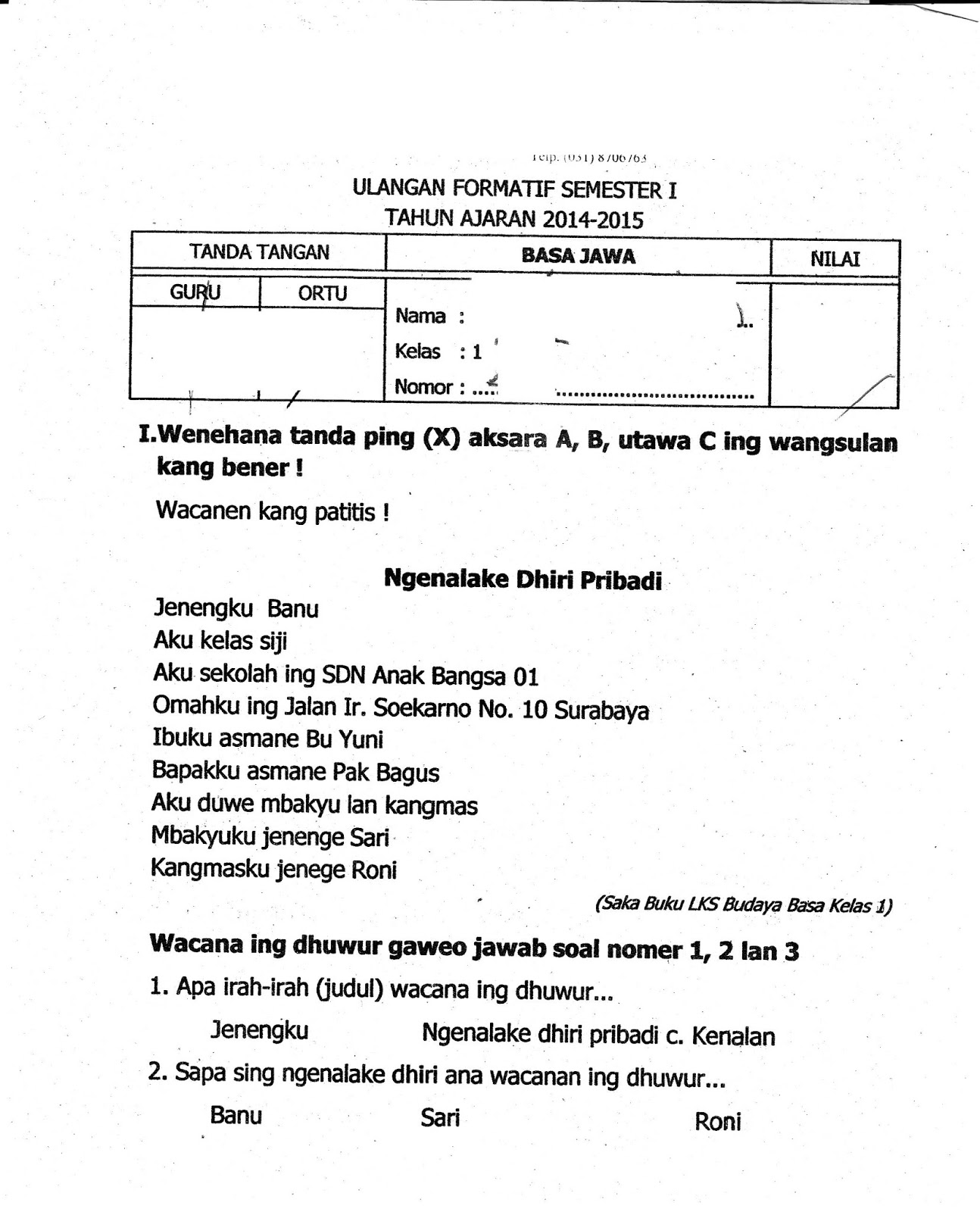 SD Kelas 1 Semester Ganjil TA 2014 2015 Kurikulum 2013 Download dlm format pdf