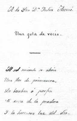 Fragmento del poema que Rosario de Acuña escribió en el álbum de Julia de Asensi