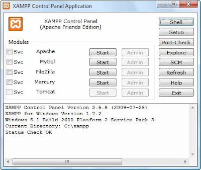 XAMPP control panel application 