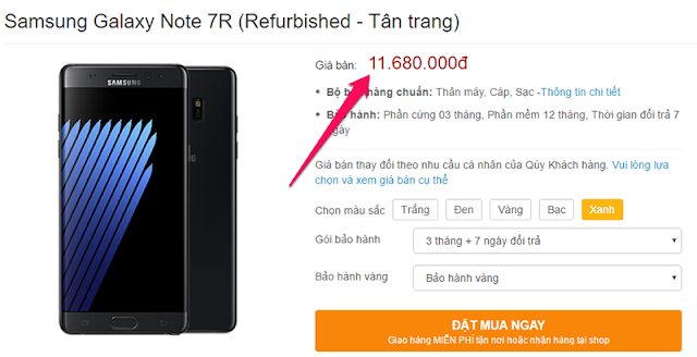 Samsung Galaxy Note 7 tân trang  xách tay đã có giá bán tại Việt Nam