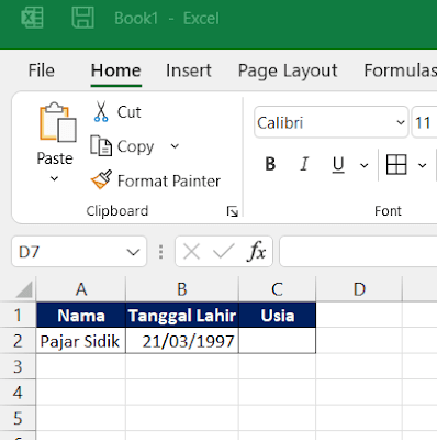 contoh data rumus umur excel