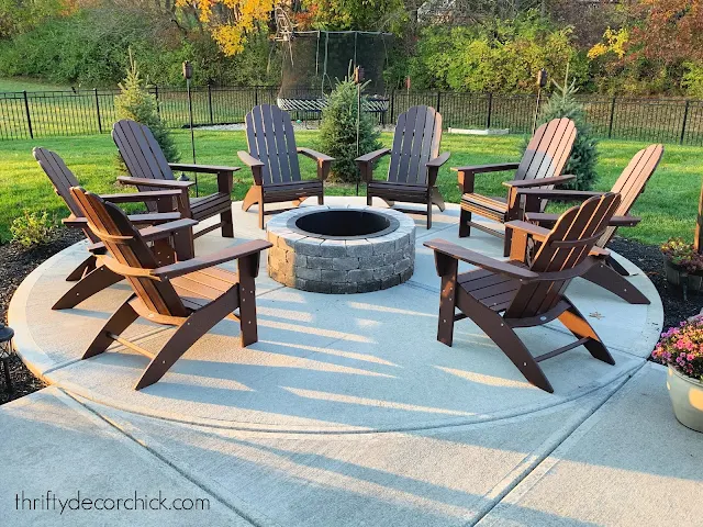 Large round fire pit area on patio