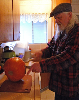 Joe in the Kitchen Chopping Pumpkin