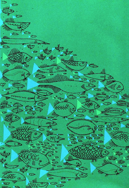 An Ed Emberley children's illustration of a school of fish, 1961