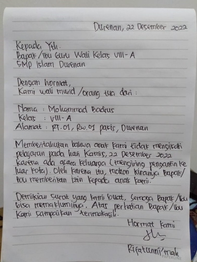 cara membuat surat izin sekolah karena ada acara keluarga 1